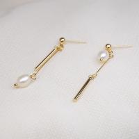 Freshwater Pearl Earrings, with Brass, real gold plated, fashion jewelry & for woman, golden, 50mm, Sold By Pair