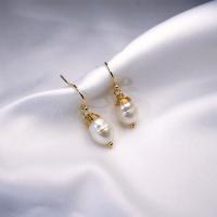 Freshwater Pearl Earrings, with Brass, fashion jewelry & for woman, golden, 26mm, Sold By Pair