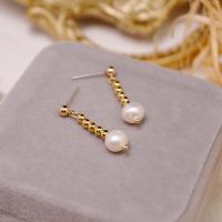 Freshwater Pearl Earrings with Brass fashion jewelry & for woman golden 30mm Sold By Pair