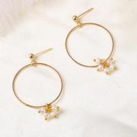 Freshwater Pearl Earrings, with Brass, fashion jewelry & for woman, golden, 46x30mm, Sold By Pair