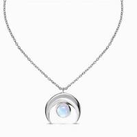 Zinc Alloy smykker halskæde, med Sea Opal, med 5cm extender kæde, Moon, sølvfarvet forgyldt, mode smykker & for kvinde, 20x15mm, Længde Ca. 45 cm, Solgt af PC