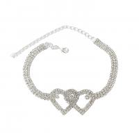 Tibetan Style Anklet, Heart, silver color plated, fashion jewelry & different packing style for choice & for woman & with rhinestone & hollow, more colors for choice, Length:Approx 22-32 cm, Sold By PC