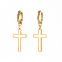 Huggie Hoop Drop Earring 304 Stainless Steel Cross Vacuum Ion Plating fashion jewelry & for woman & hollow Sold By Pair