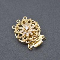 Brass Bayonet Clasp Flower gold color plated DIY & micro pave cubic zirconia & hollow nickel lead & cadmium free Sold By PC