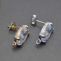 Brass Earring Drop Component with Cubic Zirconia Oval plated DIY & faceted nickel lead & cadmium free Sold By PC