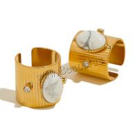 Titanium Steel Finger Ring with Howlite 18K gold plated fashion jewelry & for woman golden Sold By PC