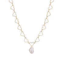 Brass Necklace with Plastic Pearl with 1.97inch extender chain Heart gold color plated fashion jewelry & for woman golden nickel lead & cadmium free Sold Per Approx 15.35 Inch Strand