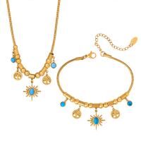 Jewelry Sets, Titanium Steel, with turquoise, with 1.97inch extender chain, Vacuum Ion Plating, fashion jewelry & different styles for choice & for woman, golden, Length:Approx 6.69 Inch, Approx 15.75 Inch, Sold By PC