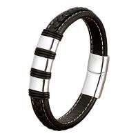 PU Leather Cord Bracelets, with 304 Stainless Steel, Vacuum Ion Plating, fashion jewelry & for man, more colors for choice, Length:21 cm, Sold By PC