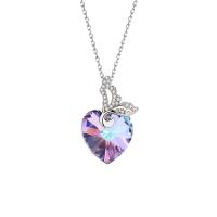 Tibetan Style Jewelry Necklace, with Crystal, with 5cm extender chain, Heart, silver color plated, fashion jewelry & for woman & with rhinestone, purple, 16x25mm, Length:Approx 45 cm, Sold By PC