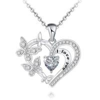 Zinc Alloy Jewelry Necklace 304 Stainless Steel Chain with zinc alloy pendant with 5cm extender chain Heart silver color plated fashion jewelry & for woman & with rhinestone Length Approx 45 cm Sold By PC