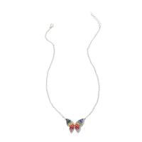 Zinc Alloy smykker halskæde, med 5cm extender kæde, Butterfly, sølvfarvet forgyldt, mode smykker & for kvinde & med rhinestone, 30x27mm, Længde Ca. 45 cm, Solgt af PC