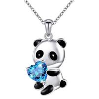 Zinc Alloy Jewelry Necklace with Crystal with 5cm extender chain Panda silver color plated fashion jewelry & for woman & enamel Length Approx 45 cm Sold By PC
