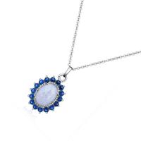 Zinc Alloy Jewelry Necklace with Opal with 5cm extender chain Flower silver color plated fashion jewelry & for woman & with rhinestone Length Approx 45 cm Sold By PC