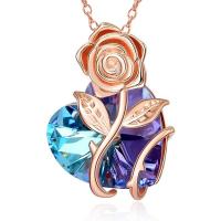 Zinc Alloy smykker halskæde, med Krystal, med 5cm extender kæde, Rose, rosa guld farve forgyldt, mode smykker & for kvinde, flere farver til valg, 20x28mm, Længde Ca. 45 cm, Solgt af PC