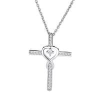 Zinc Alloy Jewelry Necklace with 5cm extender chain Cross silver color plated fashion jewelry & for woman & with rhinestone Length Approx 45 cm Sold By PC