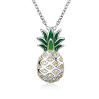 Zinc Alloy smykker halskæde, med 5cm extender kæde, Pineapple, platin farve forgyldt, mode smykker & for kvinde & emalje & med rhinestone, 10.10x19.50mm, Længde Ca. 45 cm, Solgt af PC