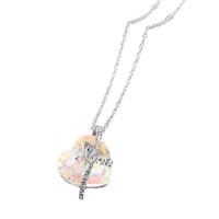 Zinc Alloy smykker halskæde, med Krystal, med 5cm extender kæde, Heart, platin farve forgyldt, mode smykker & for kvinde, 20x26mm, Længde Ca. 45 cm, Solgt af PC