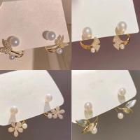 Brass Stud Earring, with Plastic Pearl, fashion jewelry & different styles for choice & for woman & with rhinestone, gold, nickel, lead & cadmium free, Sold By Pair