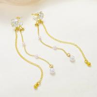 Zinklegierung Ohrring Clip, mit Kunststoff Perlen, Blume, Modeschmuck & für Frau, Goldfarbe, frei von Nickel, Blei & Kadmium, 10.3x1.4cm, verkauft von Paar