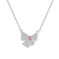 Cubic Zircon Micro Pave 925 Sterling Silver Necklace Bowknot plated micro pave cubic zirconia & for woman silver color 40-45CM Sold By PC