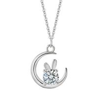 Cubic Zircon Micro Pave 925 Sterling Silver Necklace Moon plated micro pave cubic zirconia & for woman Length Approx 40 cm Sold By PC
