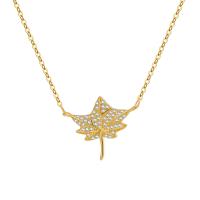 Cubic Zircon Micro Pave 925 Sterling Silver Necklace Maple Leaf plated micro pave cubic zirconia & for woman 40-45CM Sold By PC