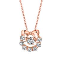 Cubic Zircon Micro Pave 925 Sterling Silver Necklace, with 5CM extender chain, Bowknot, plated, micro pave cubic zirconia & for woman, rose gold color, Length:Approx 40 cm, Sold By PC