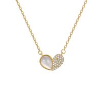 Cubic Zircon Micro Pave 925 Sterling Silver Necklace with White Chalcedony Heart plated micro pave cubic zirconia & for woman 40-45CM Sold By PC