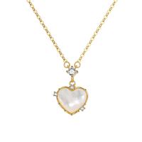 Cubic Zircon Micro Pave 925 Sterling Silver Necklace with White Shell Heart plated micro pave cubic zirconia & for woman 40-45CM Sold By PC