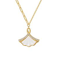 Cubic Zircon Micro Pave 925 Sterling Silver Necklace with White Shell Ginkgo Leaf plated micro pave cubic zirconia & for woman 40-45CM Sold By PC