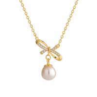 Cubic Zircon Micro Pave 925 Sterling Silver Necklace with Freshwater Pearl with 5CM extender chain plated micro pave cubic zirconia & for woman gold Length Approx 40 cm Sold By PC