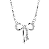 Cubic Zircon Micro Pave 925 Sterling Silver Necklace, with 5CM extender chain, Bowknot, plated, micro pave cubic zirconia & for woman, platinum color, Length:Approx 40 cm, Sold By PC