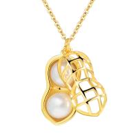 925 Sterling Silver Necklaces with Freshwater Pearl with 5CM extender chain Peanut plated for woman golden Sold By PC