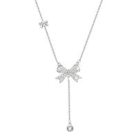 Cubic Zircon Micro Pave 925 Sterling Silver Necklace with 5CM extender chain Bowknot plated micro pave cubic zirconia & for woman platinum color Sold By PC