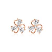Cubic Zirconia Micro Pave Sterling Silver Earring 925 Sterling Silver Three Leaf Clover plated micro pave cubic zirconia & for woman Sold By Pair