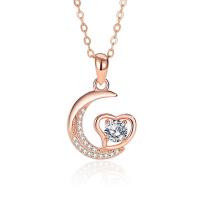 Cubic Zircon Micro Pave 925 Sterling Silver Necklace with 5CM extender chain Moon plated micro pave cubic zirconia & for woman Length Approx 40 cm Sold By PC