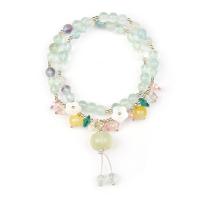 Natural Prehnite Bracelet, with Lighter Imperial Jade & Shell & Crystal & Brass, Double Layer & fashion jewelry & for woman, Length:Approx 6.7 Inch, Sold By PC