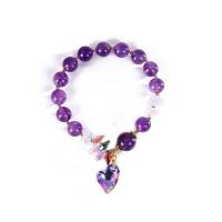 Amethyst Bracelet, with Crystal & Brass, Heart, 14K gold plated, fashion jewelry & for woman, Length:Approx 6.7 Inch, Sold By PC