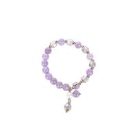 Amethyst Bracelet with Plastic Pearl & Zinc Alloy gold color plated Korean style & for woman Length Approx 6.7 Inch Sold By PC