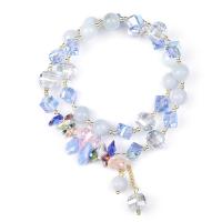 Crystal Bracelet, with Aquamarine & Resin & Brass, Flower, 14K gold plated, Korean style & for woman, Length:Approx 14.2 Inch, Sold By PC
