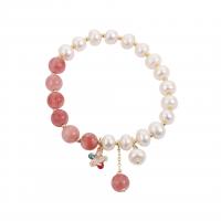 Strawberry Quartz Bracelet, with Plastic Pearl & Tibetan Style, Korean style & micro pave cubic zirconia & for woman, Length:Approx 6.7 Inch, Sold By PC