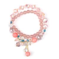 Strawberry Quartz Bracelet, with Crystal & Brass, 14K gold plated, Double Layer & Korean style & for woman, Length:Approx 6.7 Inch, Sold By PC