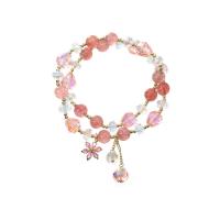 Strawberry Quartz Bracelet, with Crystal & Tibetan Style, Flower, gold color plated, Korean style & micro pave cubic zirconia & for woman, Length:Approx 6.7 Inch, Sold By PC