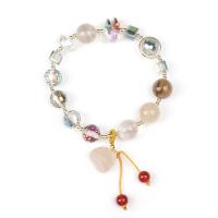Rutilated Quartz Bracelet with Crystal & Brass 14K gold plated Korean style & for woman Length Approx 6.7 Inch Sold By PC