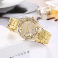 Women Wrist Watch 304 Stainless Steel with Glass waterproofless & Chinese movement & for woman & with rhinestone golden Sold By PC