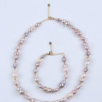 Natural Cultured Freshwater Pearl Jewelry Sets, bracelet & necklace, with Brass, with 5cm extender chain, 2 pieces & fashion jewelry & for woman, multi-colored, Length:Approx 45 cm, Approx 18 cm, Sold By Set