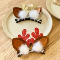 Christmas Hair Clip, Plush, with Tibetan Style, 2 pieces & Christmas Design & for woman, more colors for choice, 70x60mm, Sold By Set