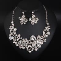 Crystal Jewelry Sets, earring & necklace, with Tibetan Style, with 7cm extender chain, Flower, silver color plated, 2 pieces & fashion jewelry & for woman, Crystal Clear, 30-35mm, Length:Approx 45 cm, Sold By Set