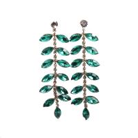 Crystal Earrings, with Tibetan Style, Leaf, gold color plated, fashion jewelry & for woman & with rhinestone, Crystal Green, 70mm, Sold By Pair